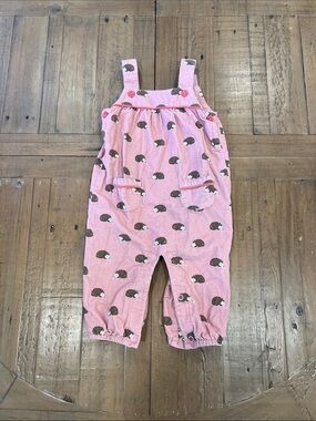 Baby Boden hedgehog pink corduroy overalls 6-12 months